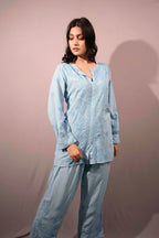 Muslin Chikankari Blue Co-ord Set