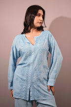 Muslin Chikankari Blue Co-ord Set