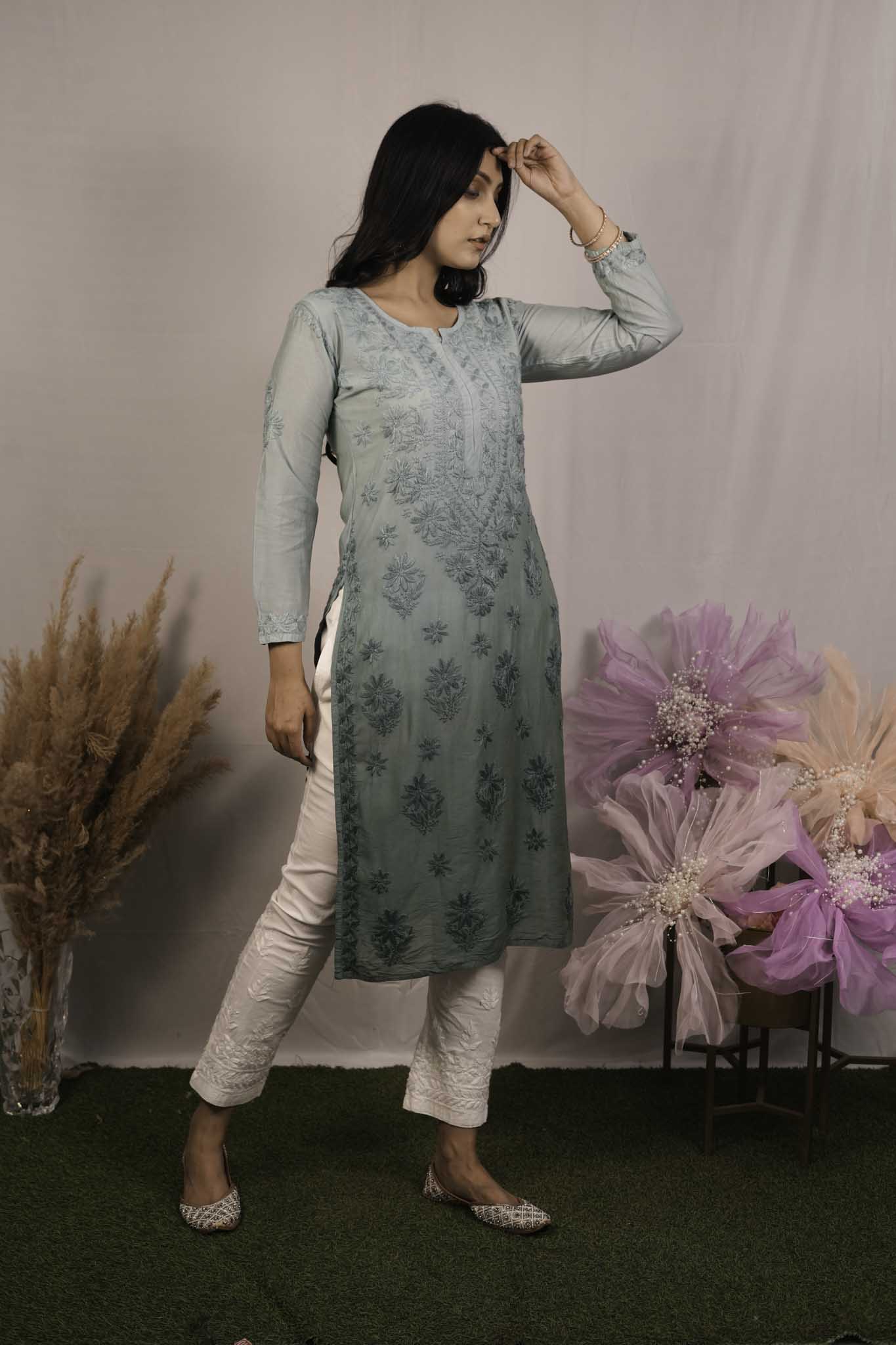 Chanderi Chikankari Kurti