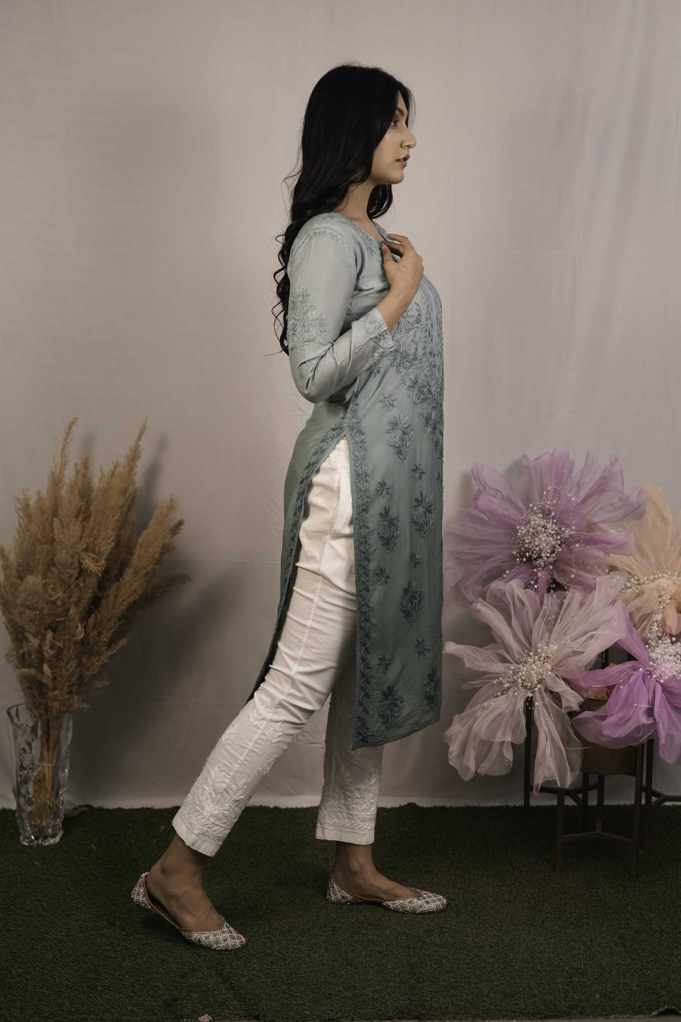 Chanderi Chikankari Kurti