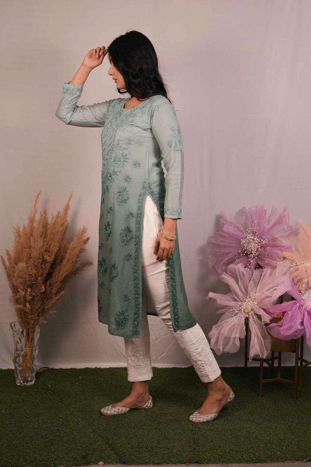 Chanderi Chikankari Kurti