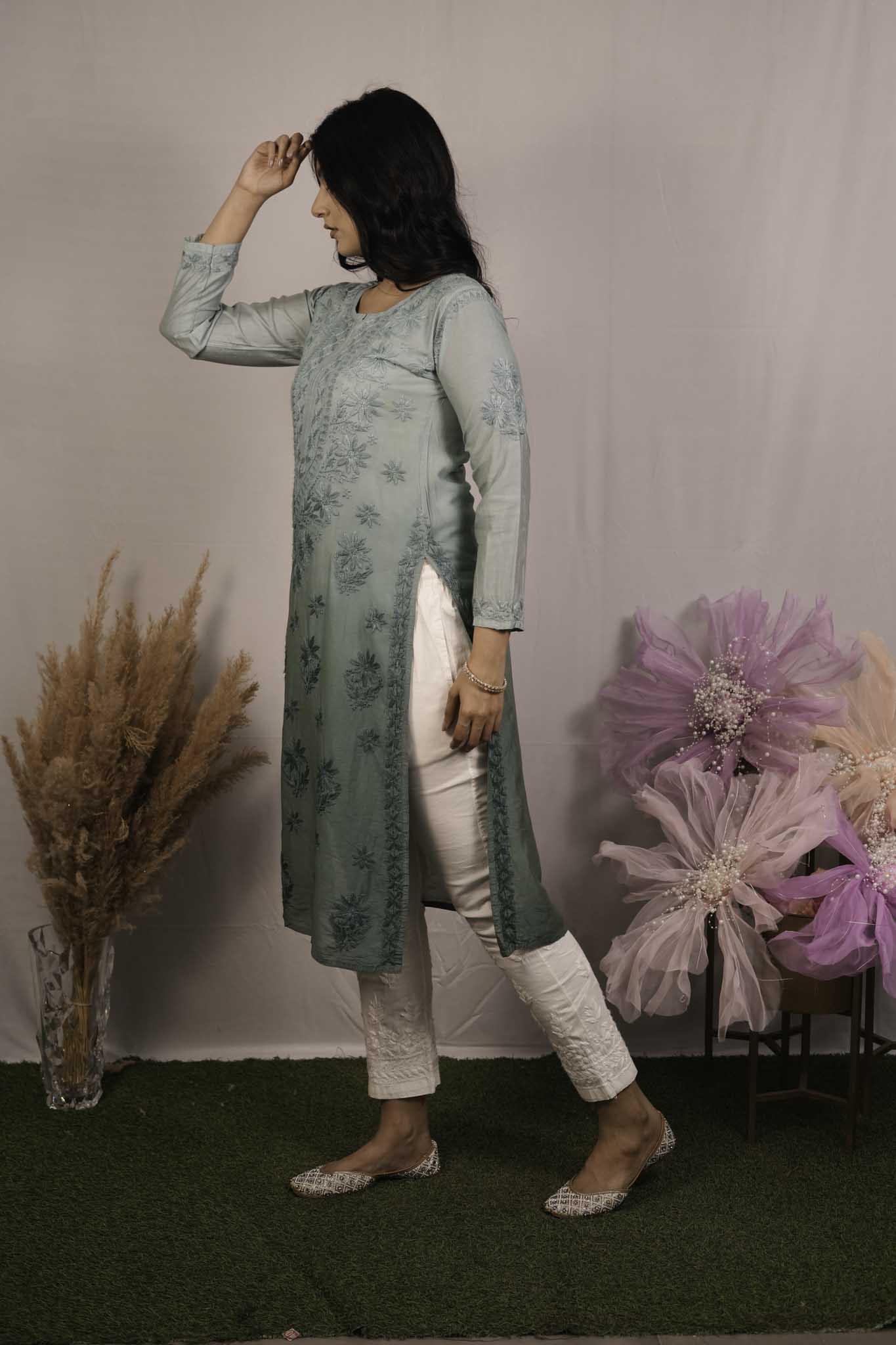 Chanderi Chikankari Kurti