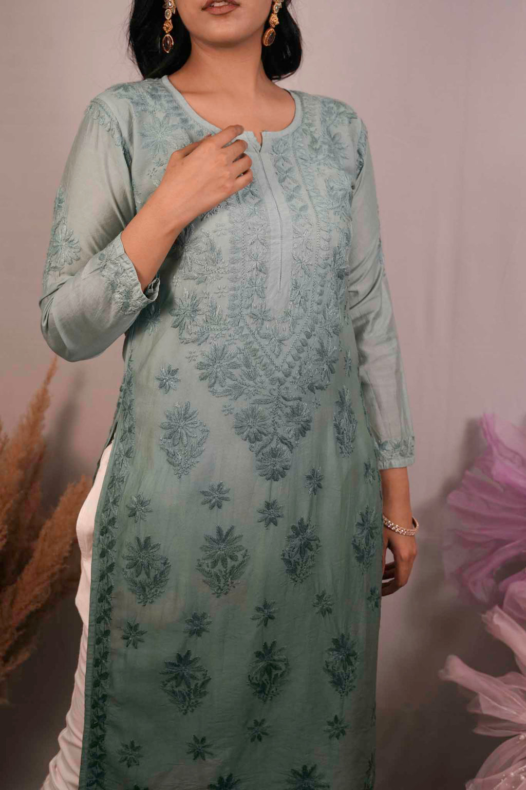 Chanderi Chikankari Kurti