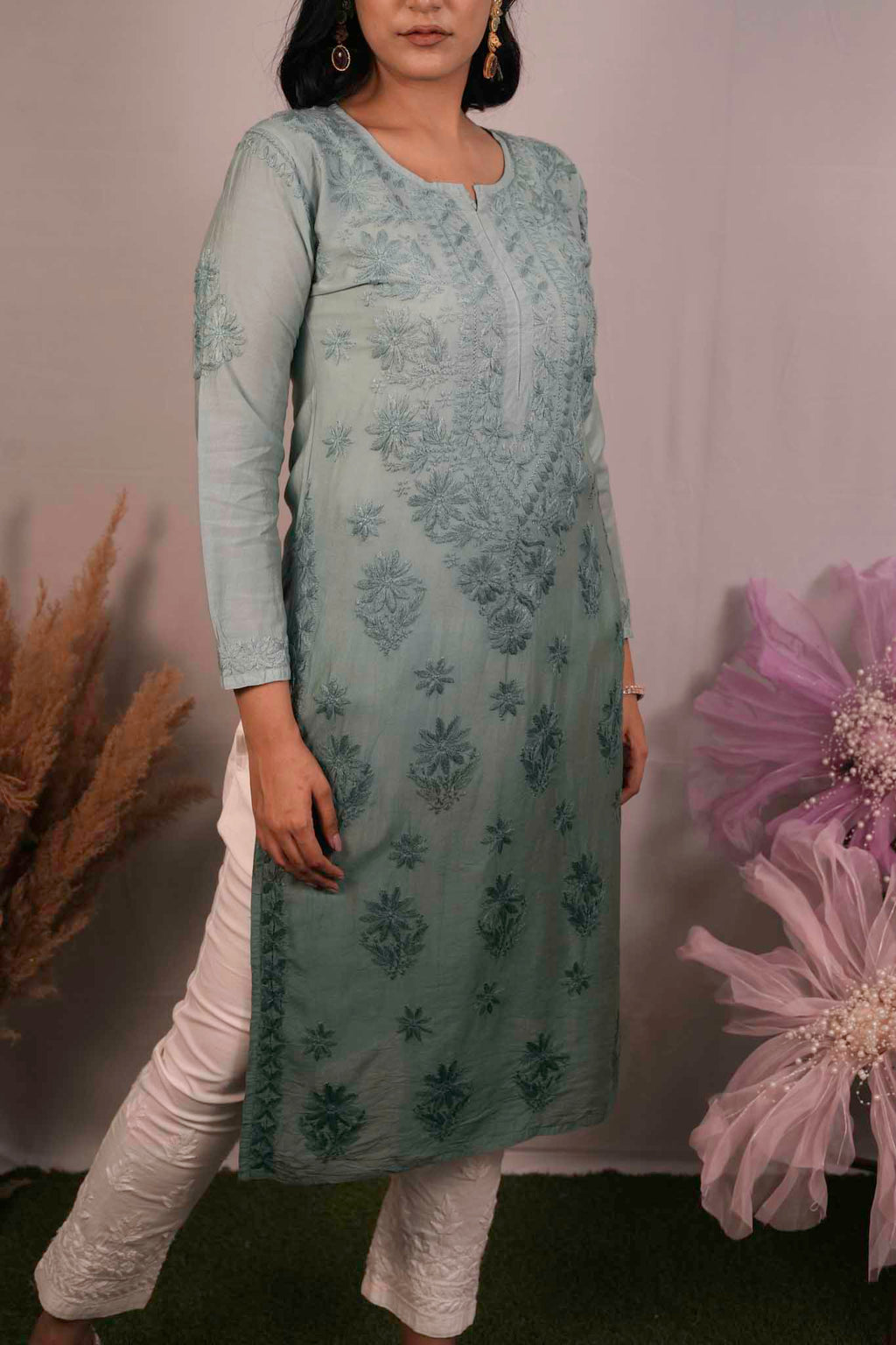Chanderi Chikankari Kurti
