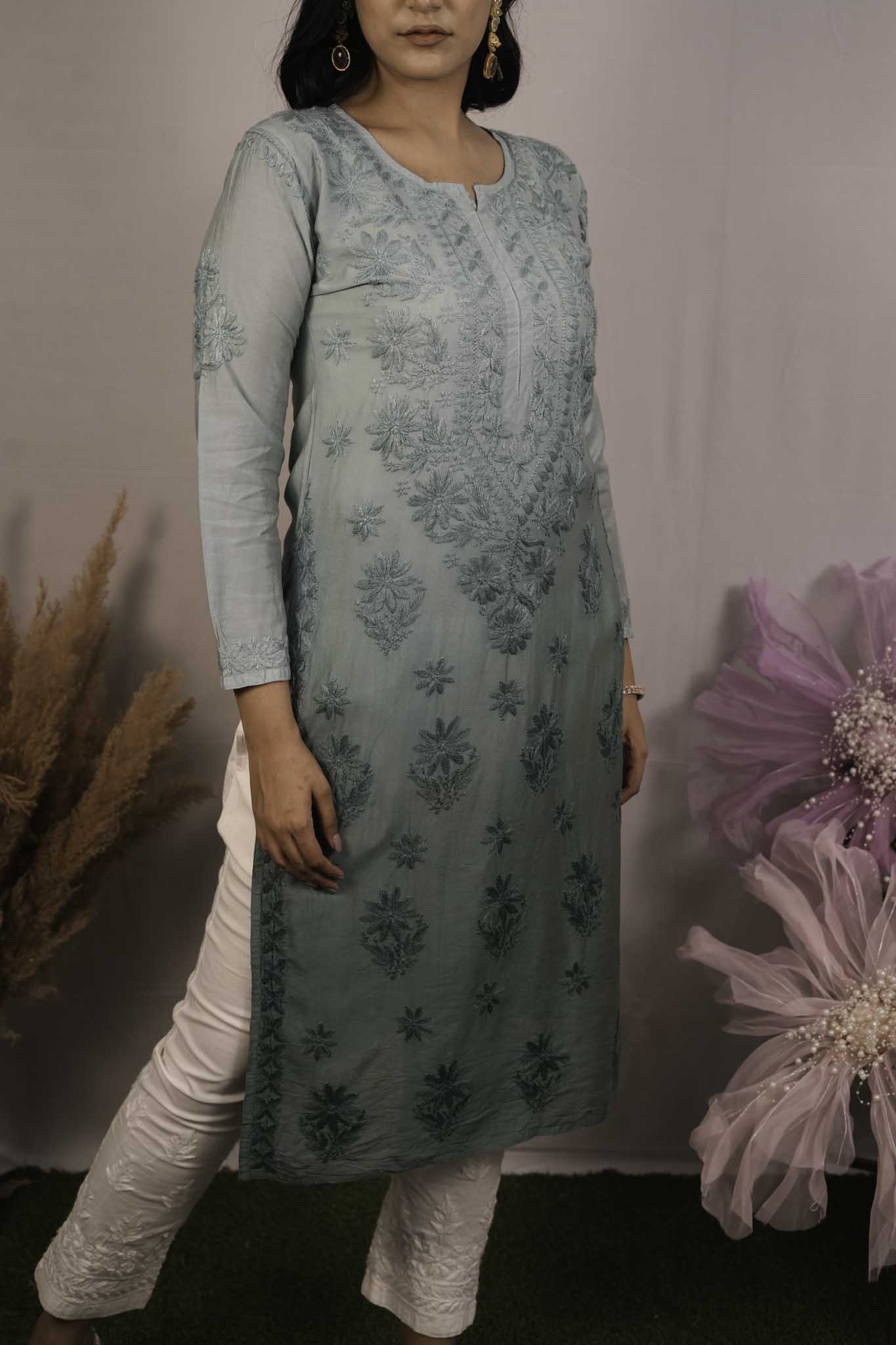 Chanderi Chikankari Kurti