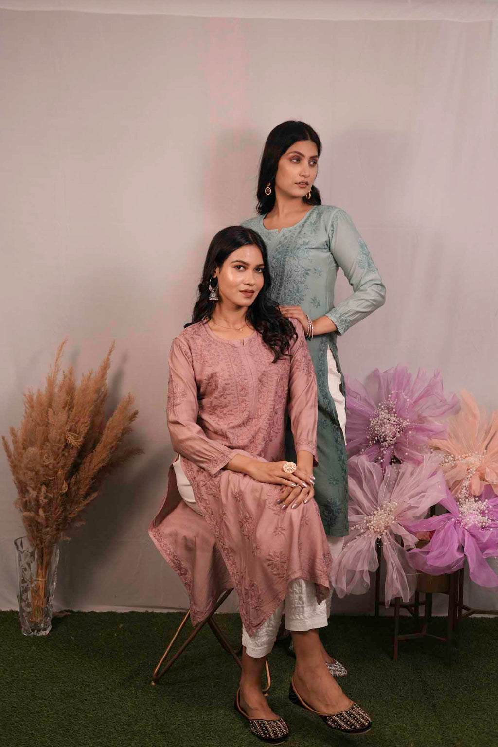 Chanderi Chikankari Kurti