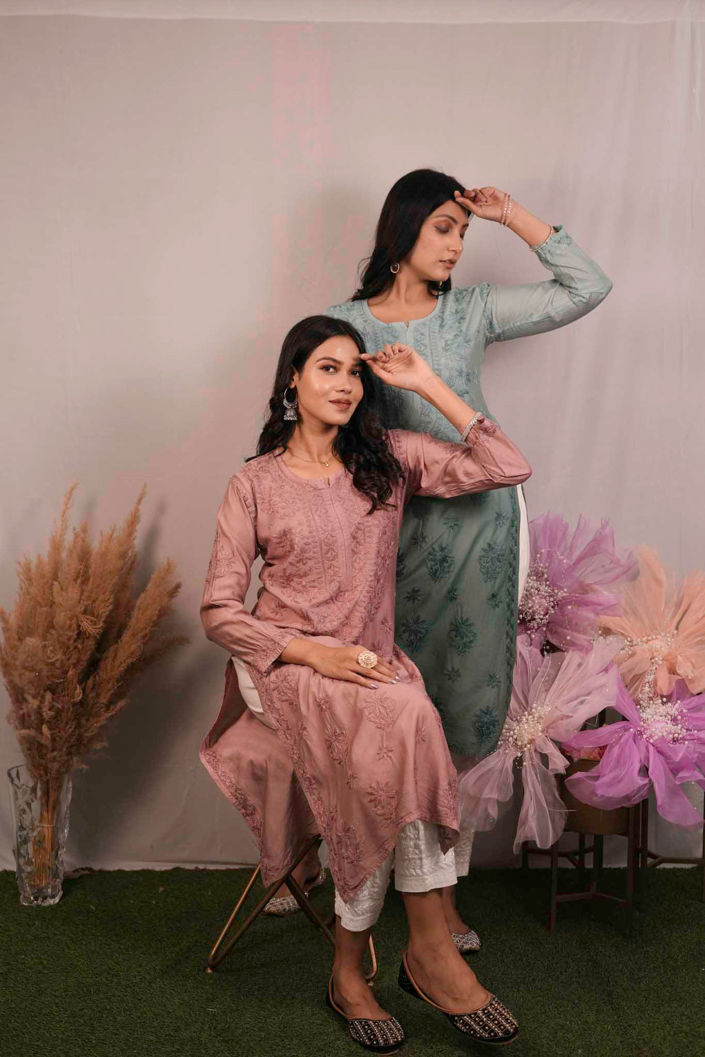 Chanderi Chikankari Kurti