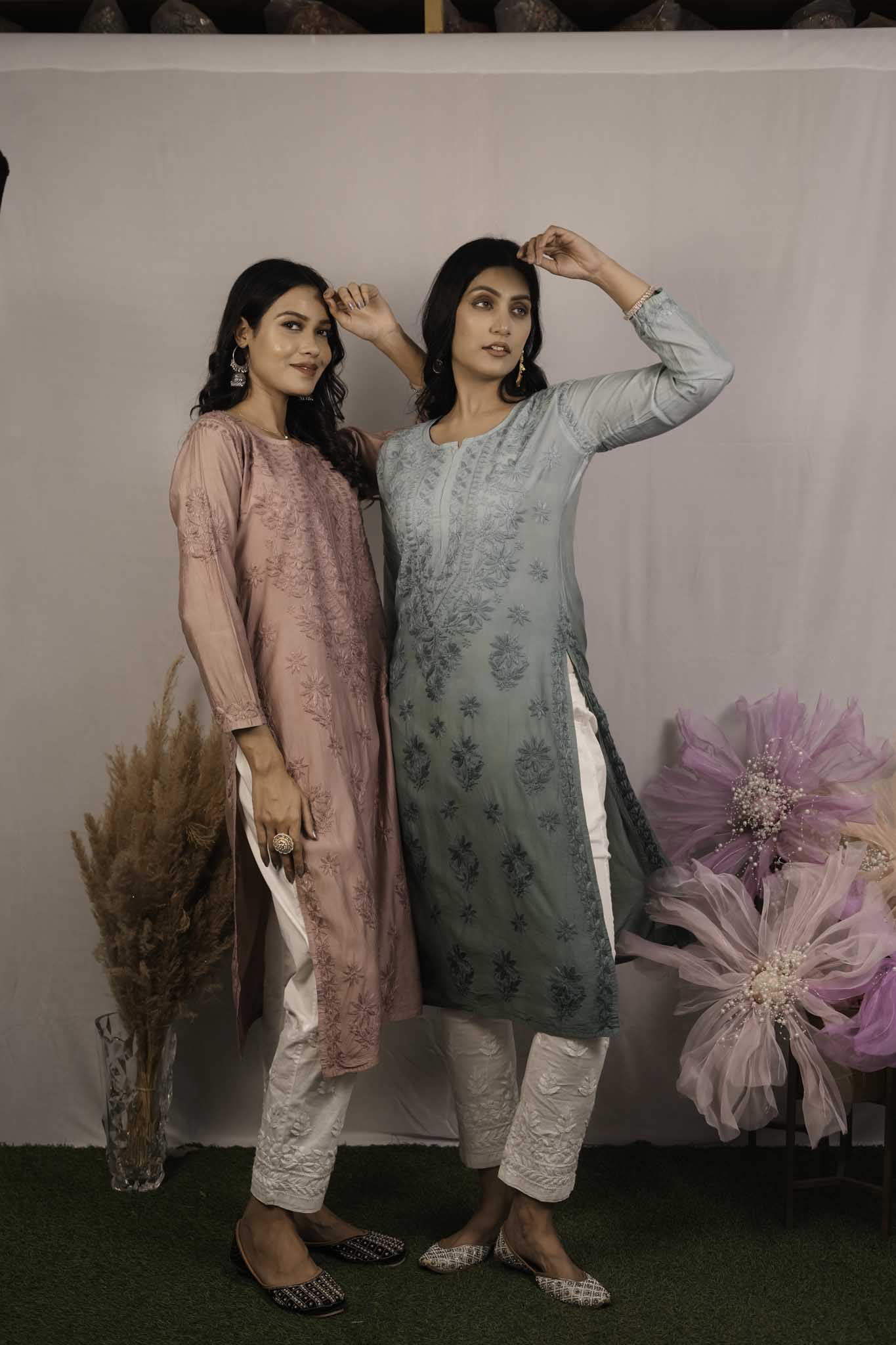 Chanderi Chikankari Kurti