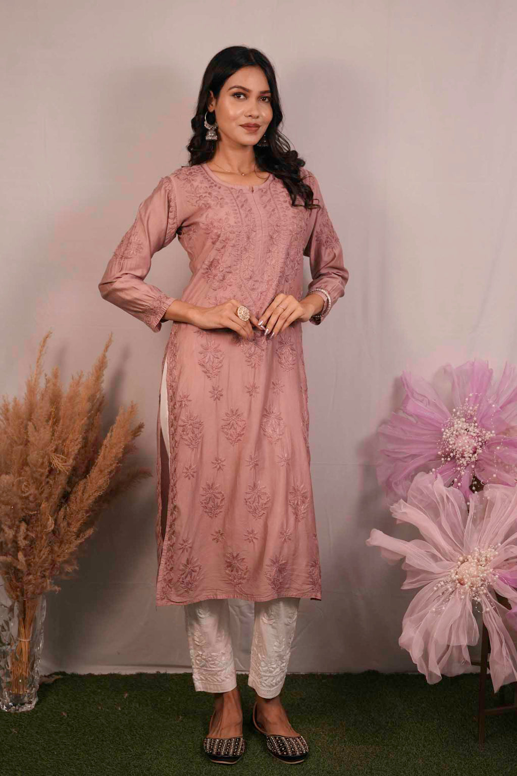 Chanderi Chikankari Kurti