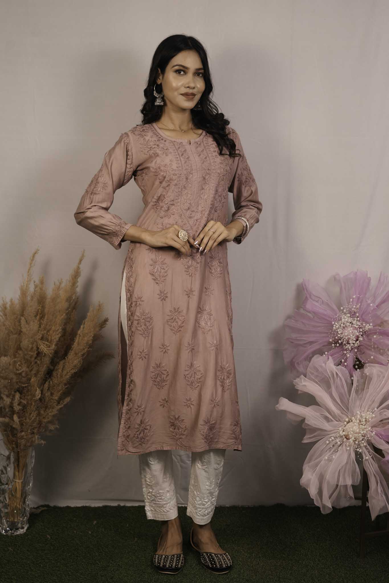 Chanderi Chikankari Kurti