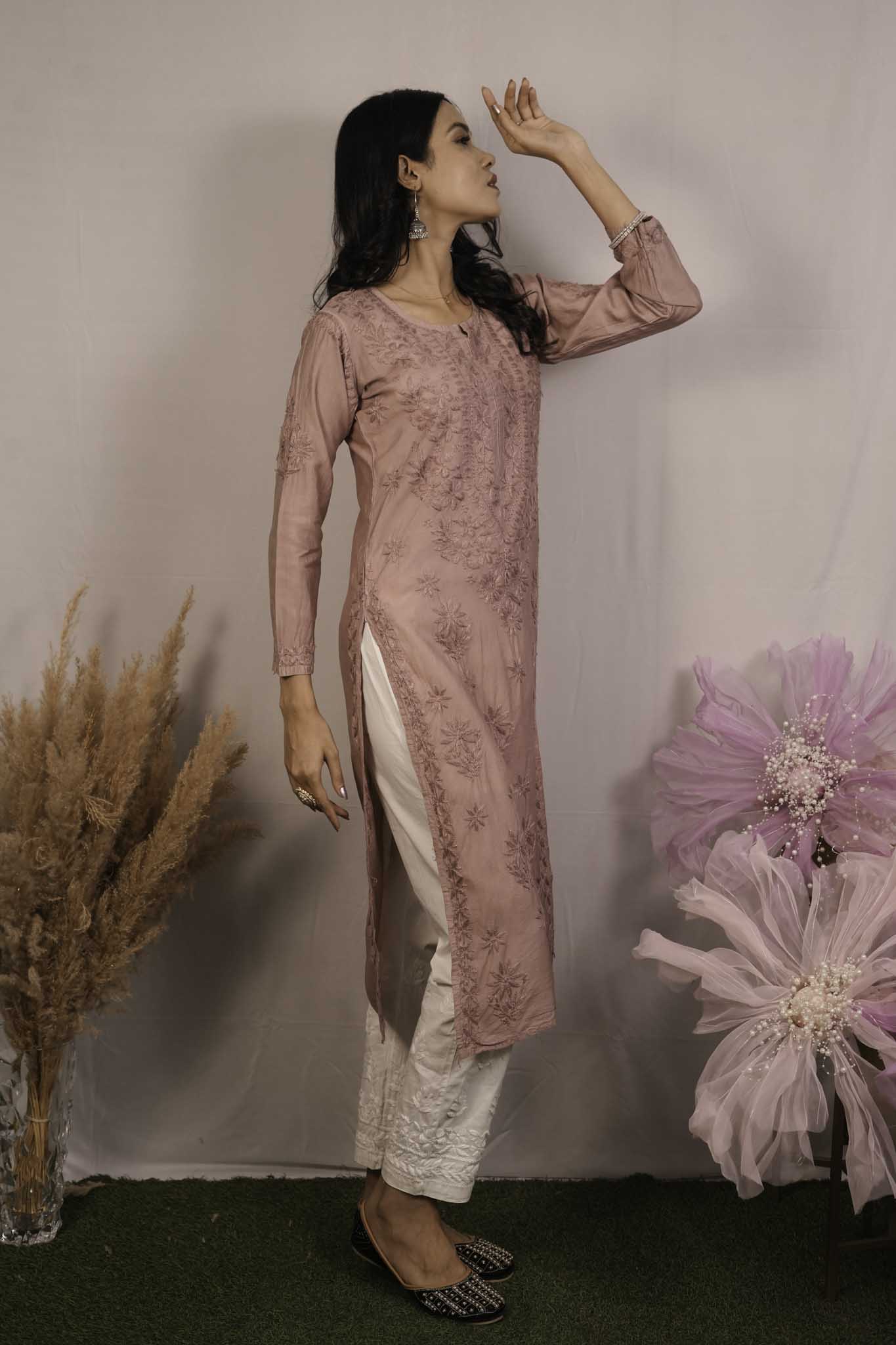 Chanderi Chikankari Kurti