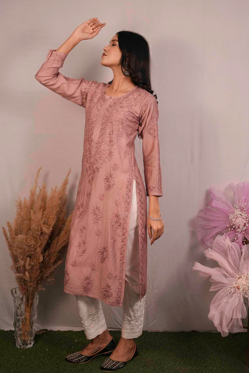 Chanderi Chikankari Kurti