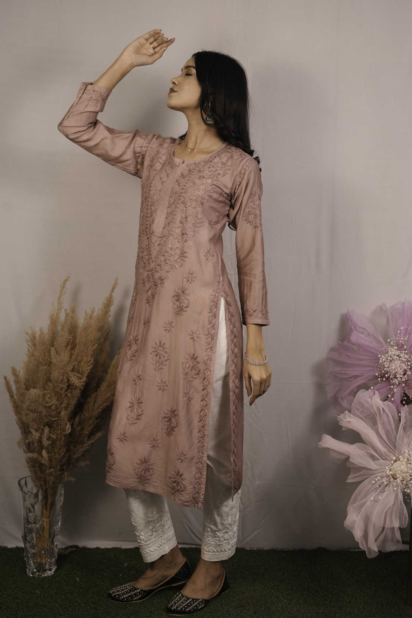 Chanderi Chikankari Kurti