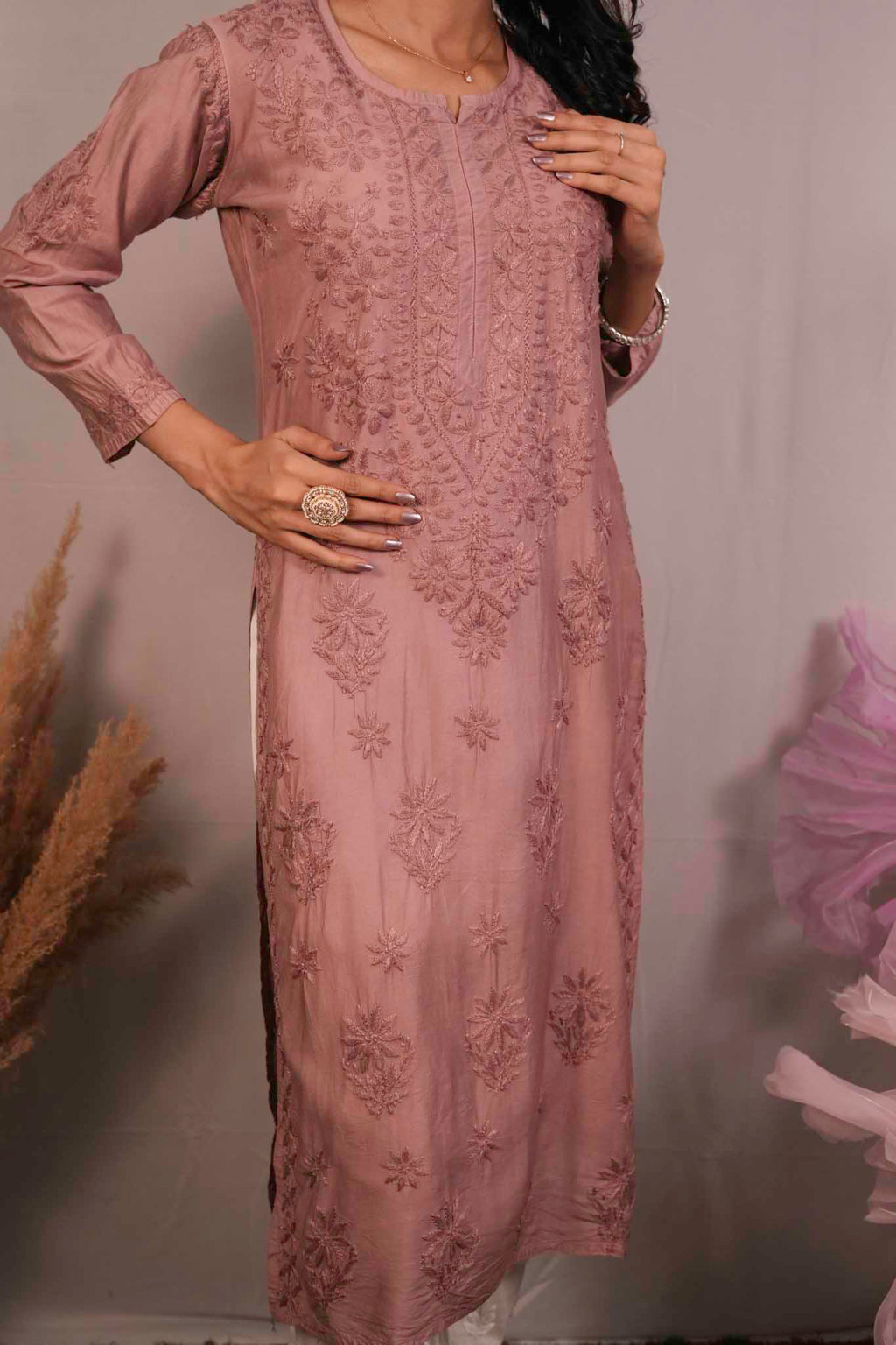 Chanderi Chikankari Kurti