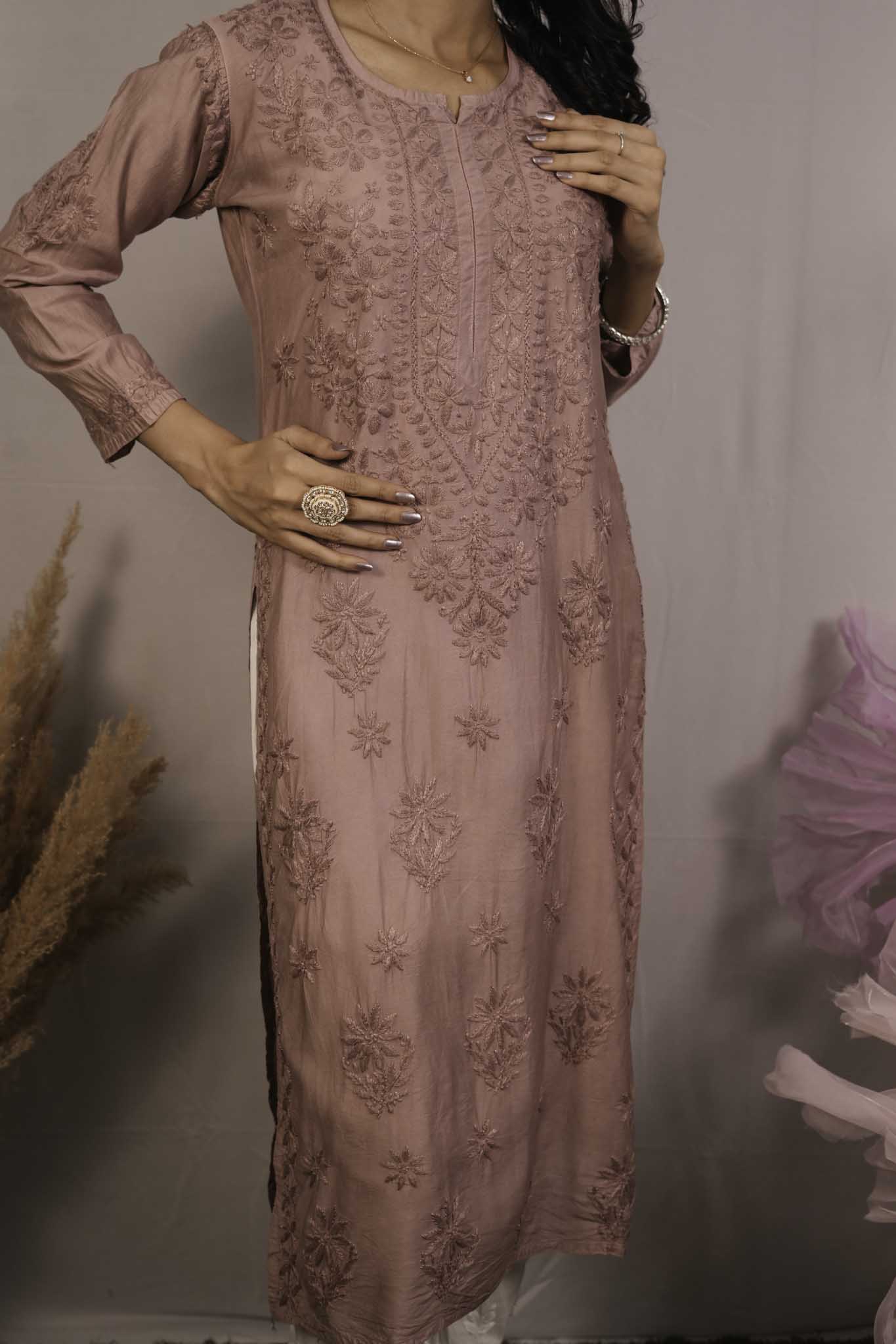 Chanderi Chikankari Kurti