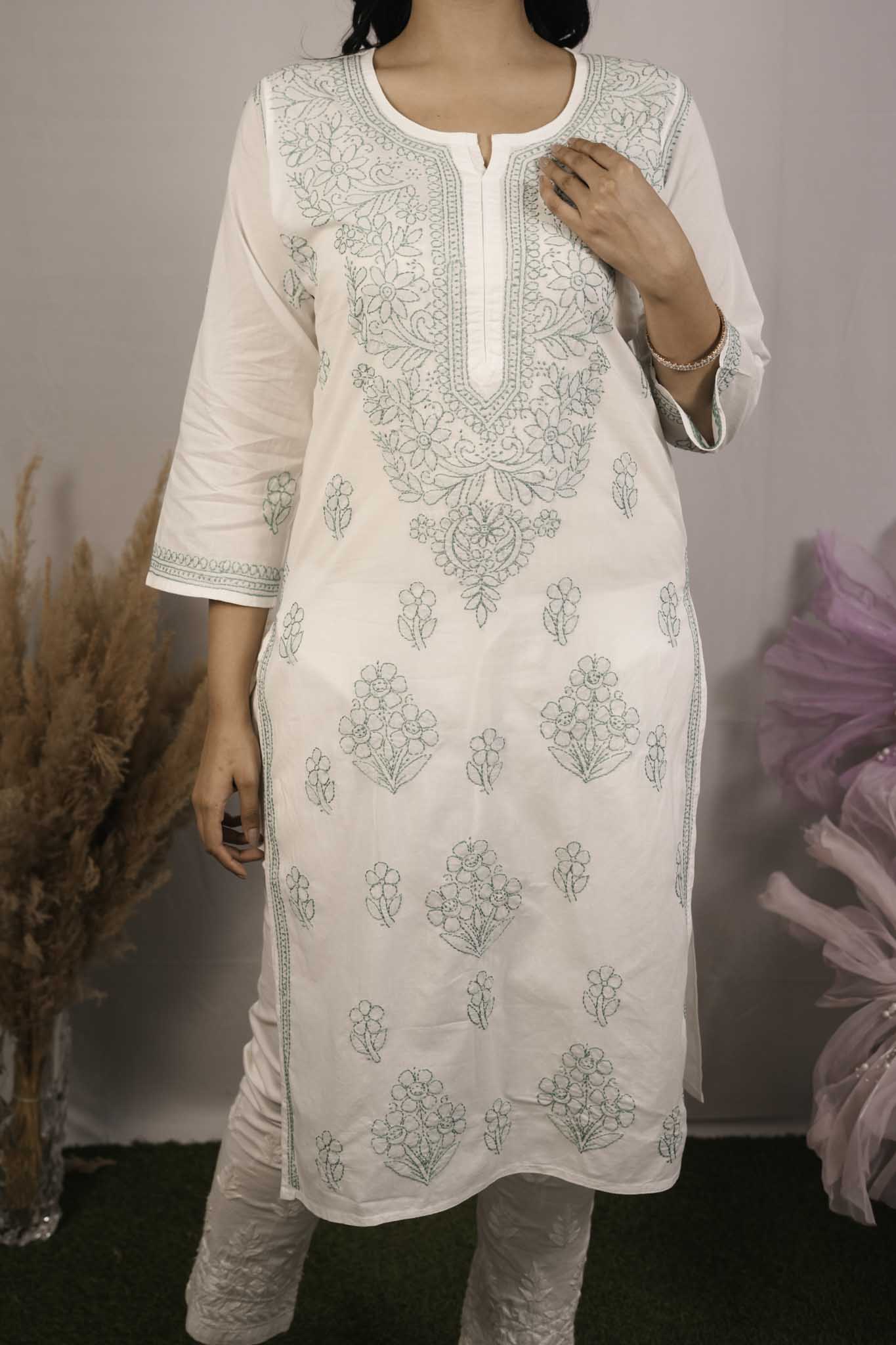 Cotton Chikankari Shadow Work Kurti