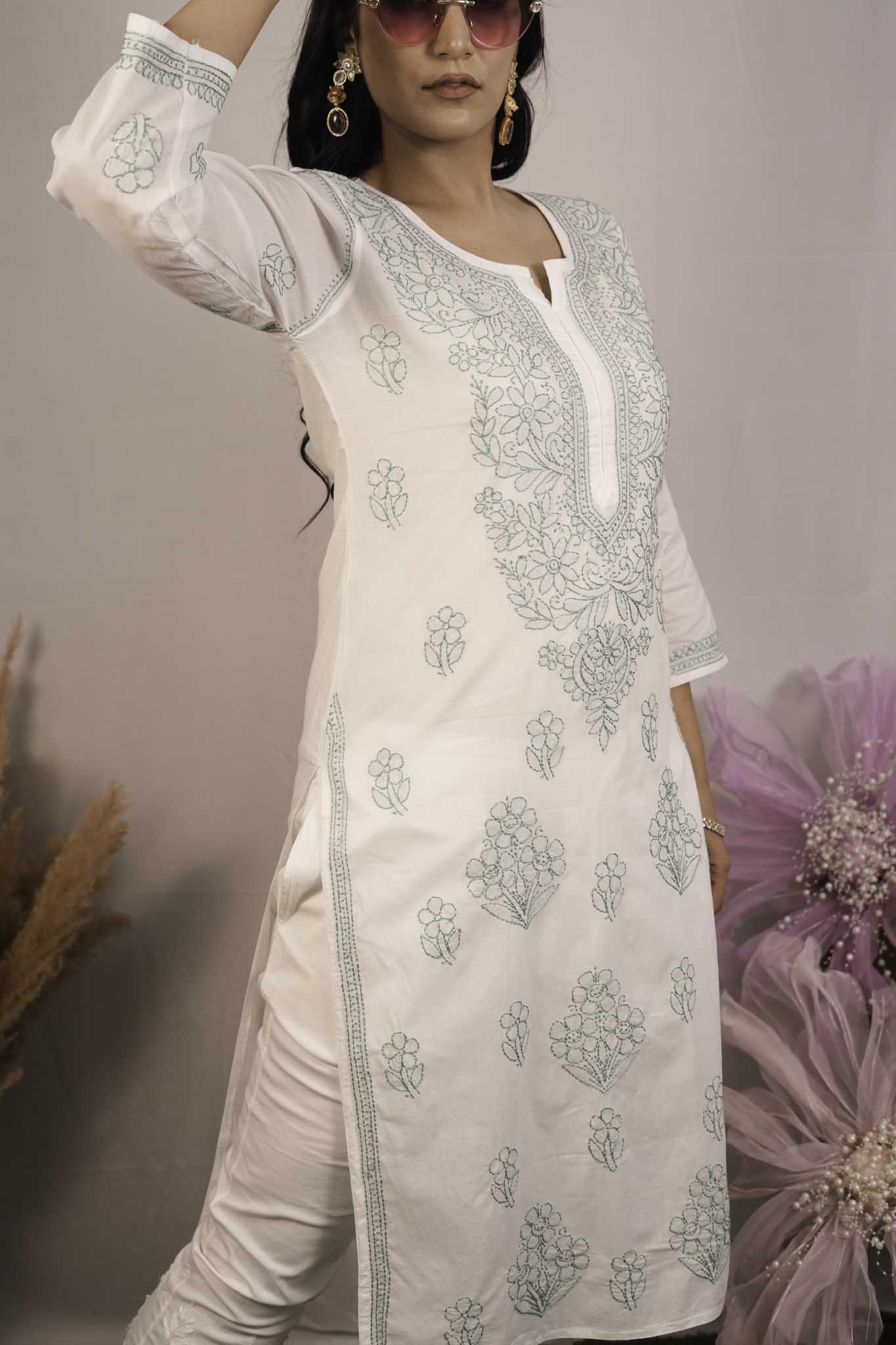 Cotton Chikankari Shadow Work Kurti