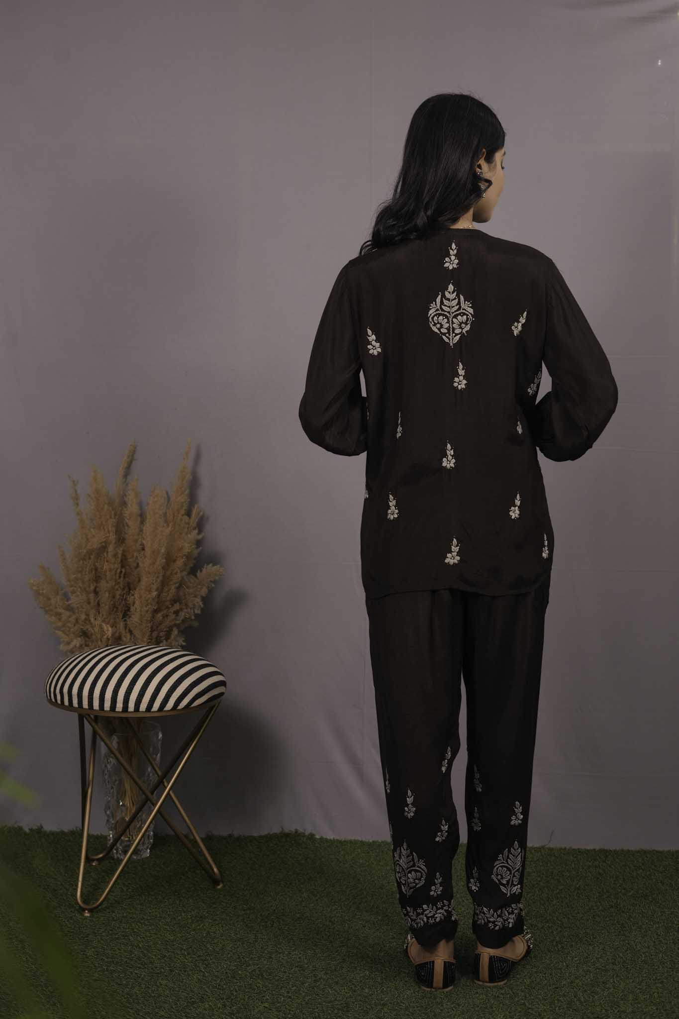 Muslin Chikankari Black Co-ord Set