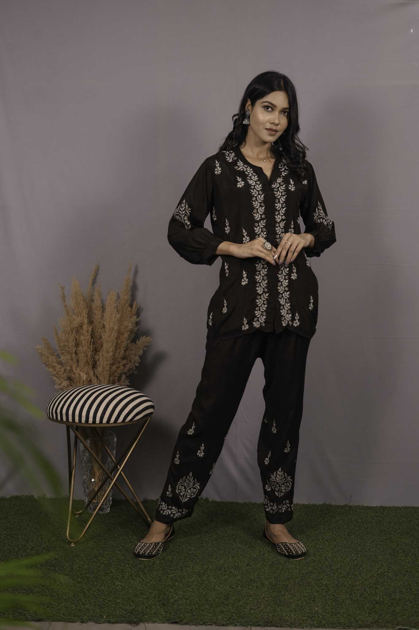 Muslin Chikankari Black Co-ord Set