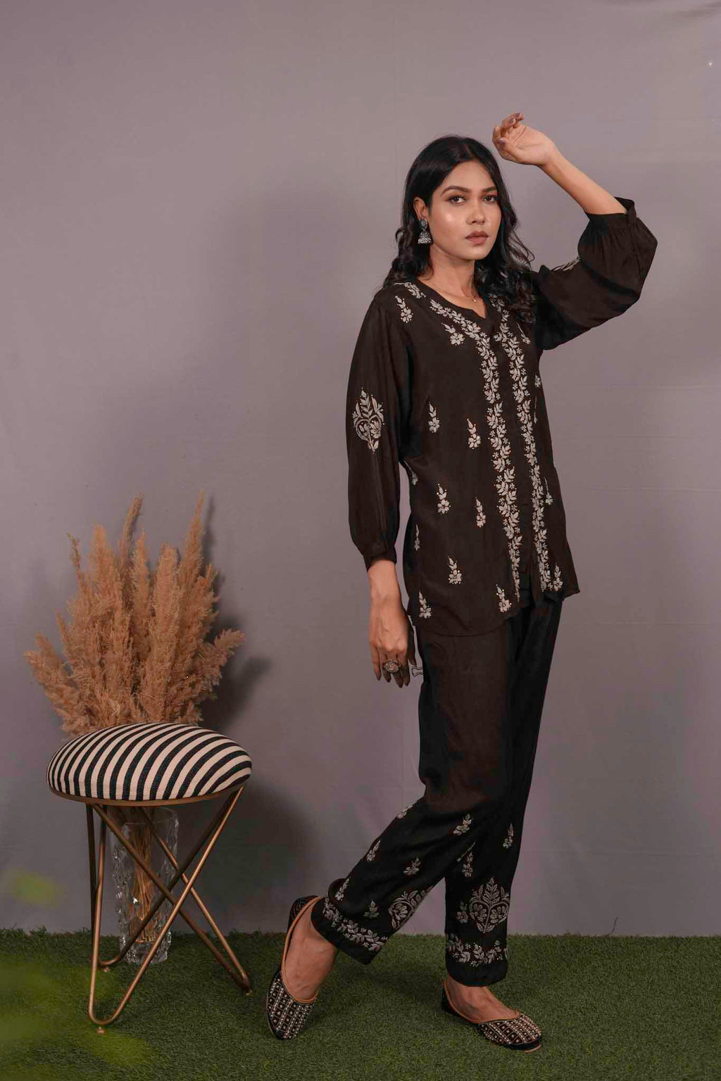 Muslin Chikankari Black Co-ord Set