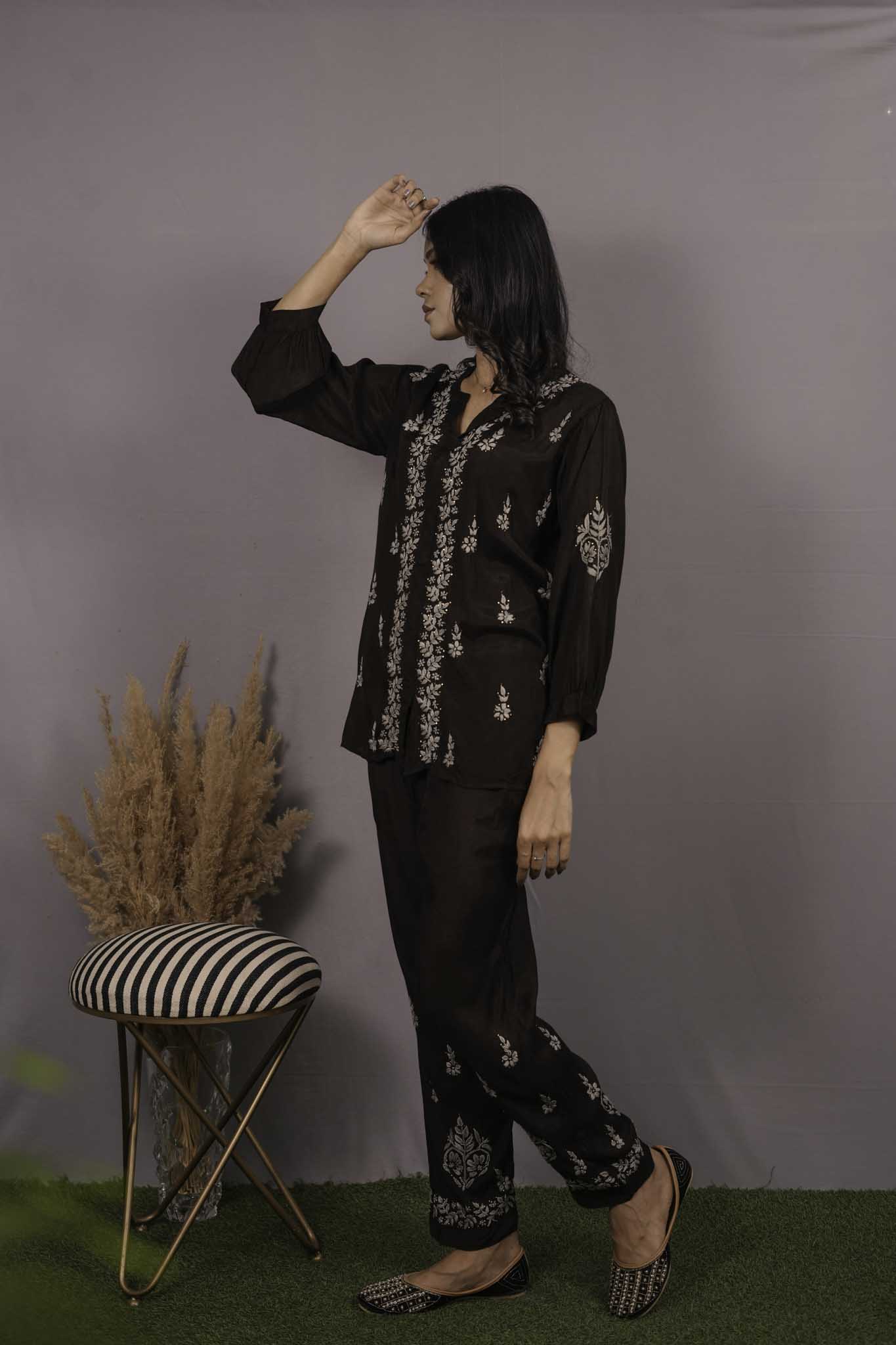 Muslin Chikankari Black Co-ord Set