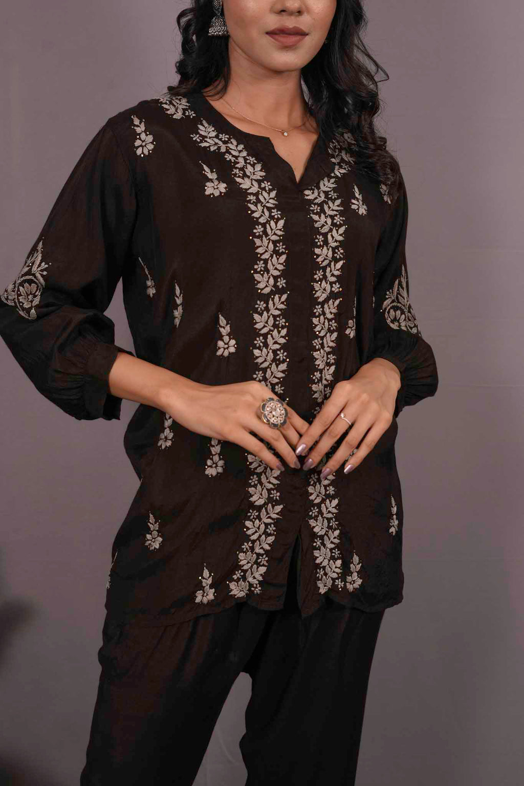 Muslin Chikankari Black Co-ord Set