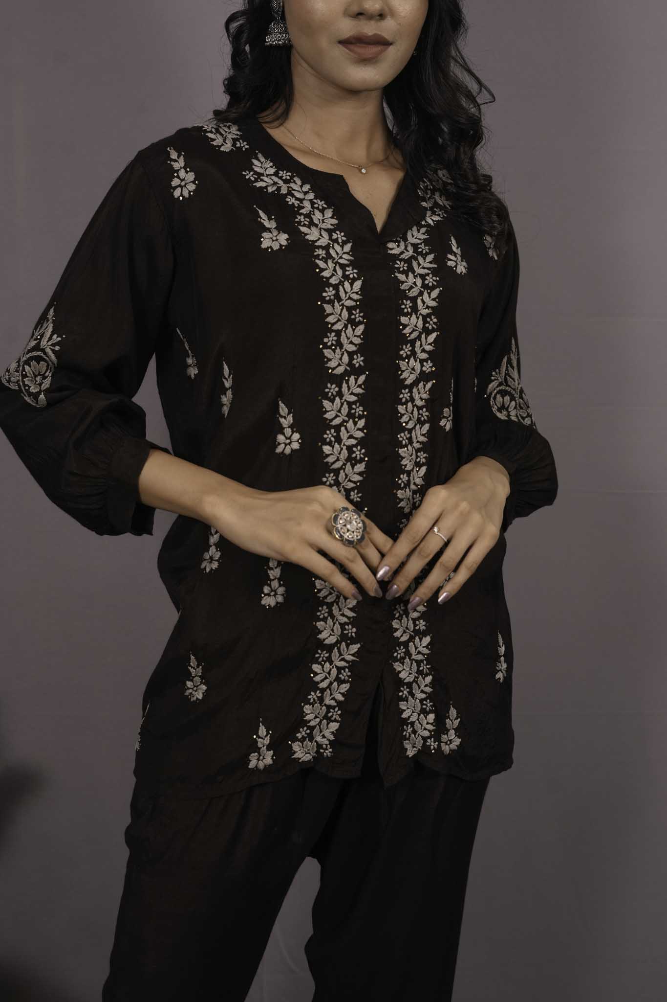 Muslin Chikankari Black Co-ord Set