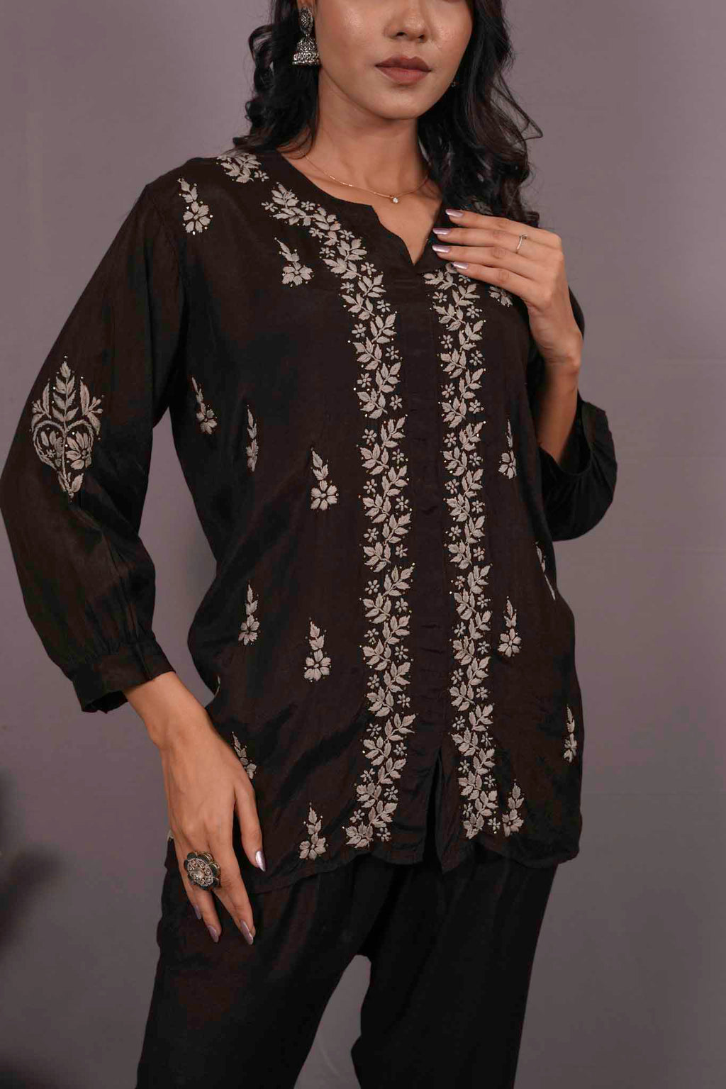 Muslin Chikankari Black Co-ord Set