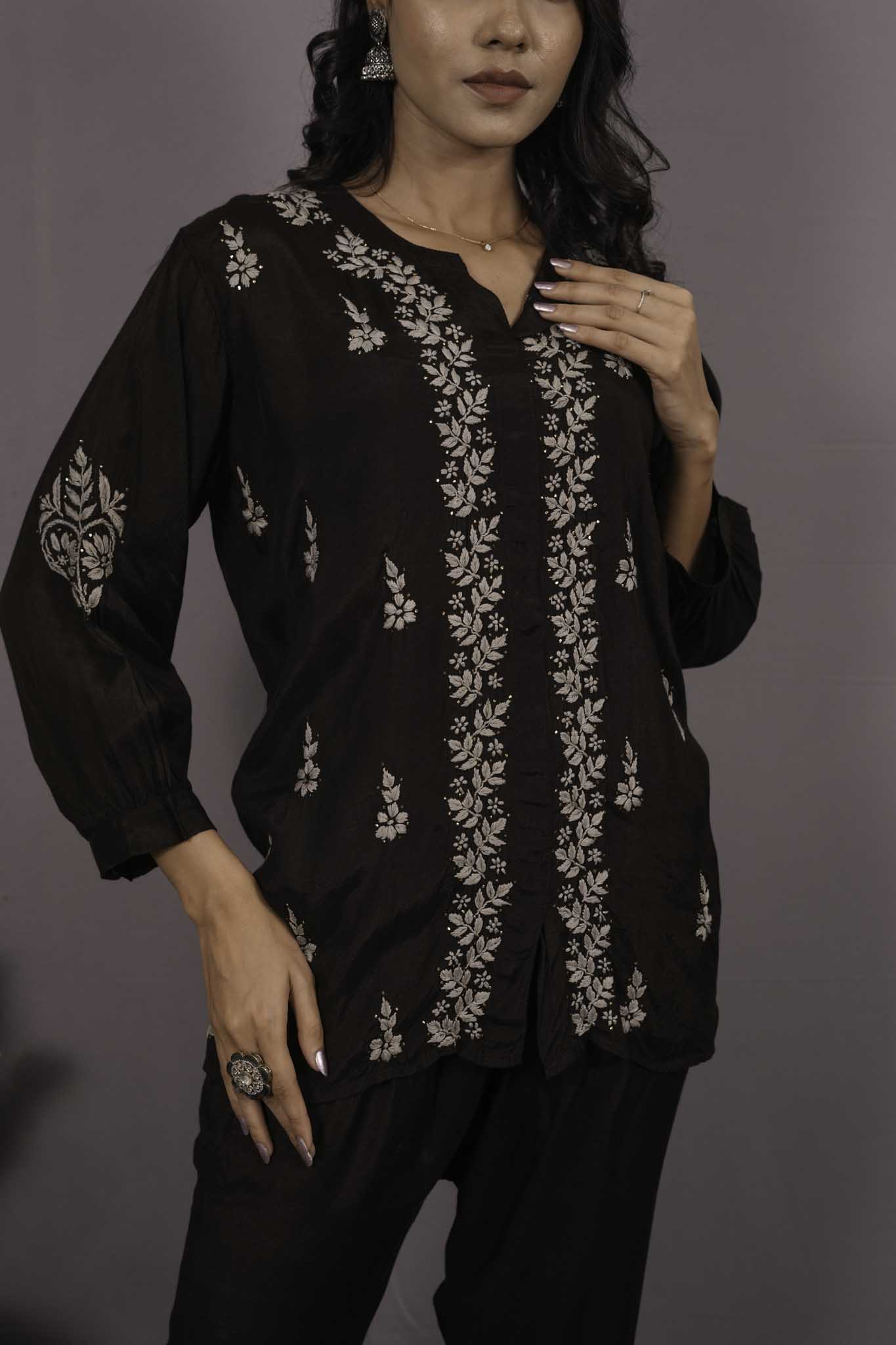 Muslin Chikankari Black Co-ord Set