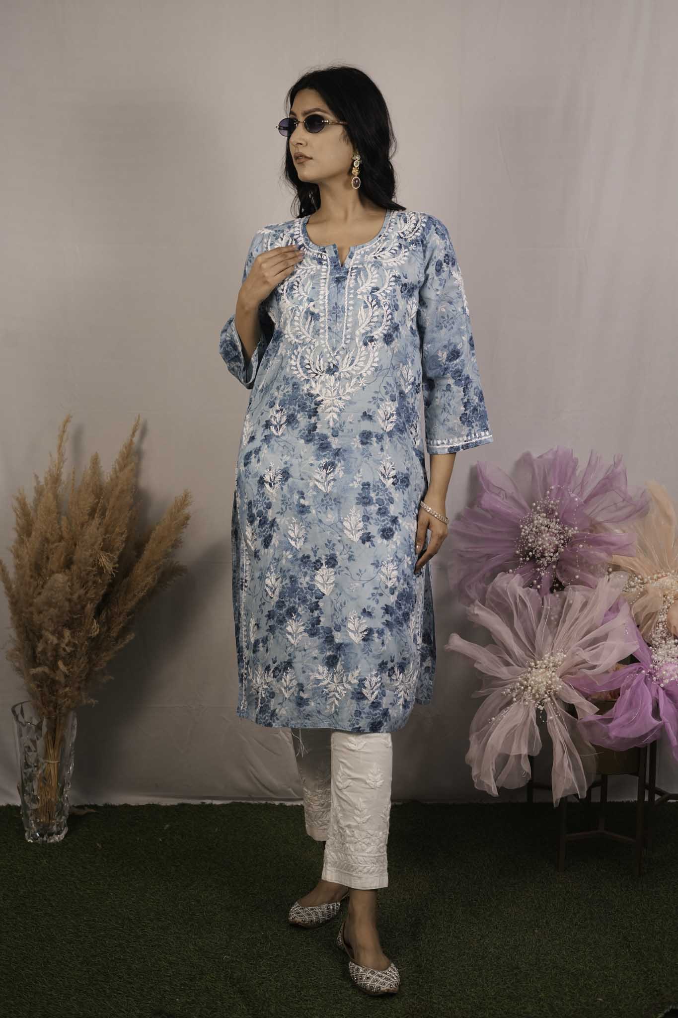 Mul Cotton Chikankari Kurti