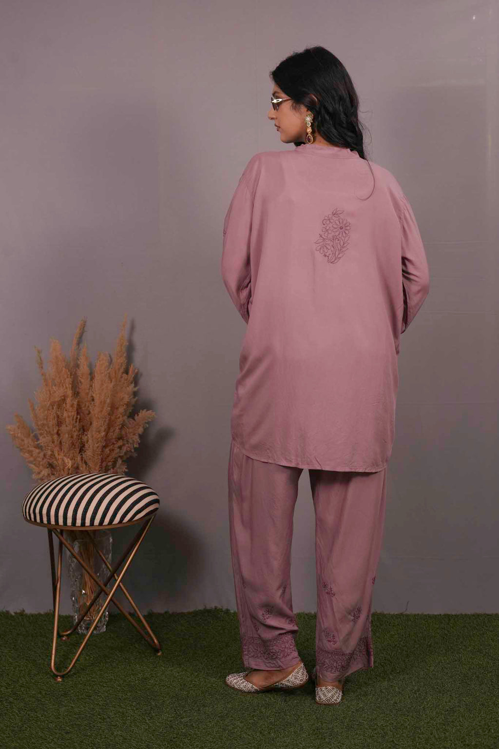 Muslin Chikankari Mauve pink Co-ord Set