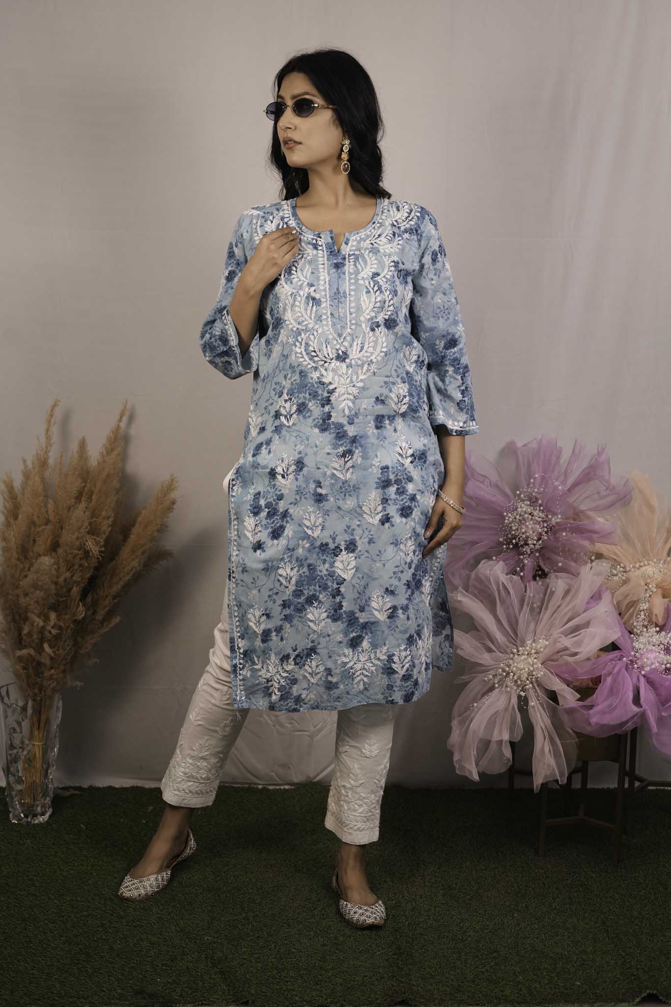 Mul Cotton Chikankari Kurti