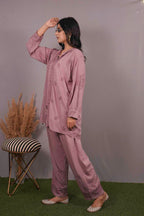 Muslin Chikankari Mauve pink Co-ord Set