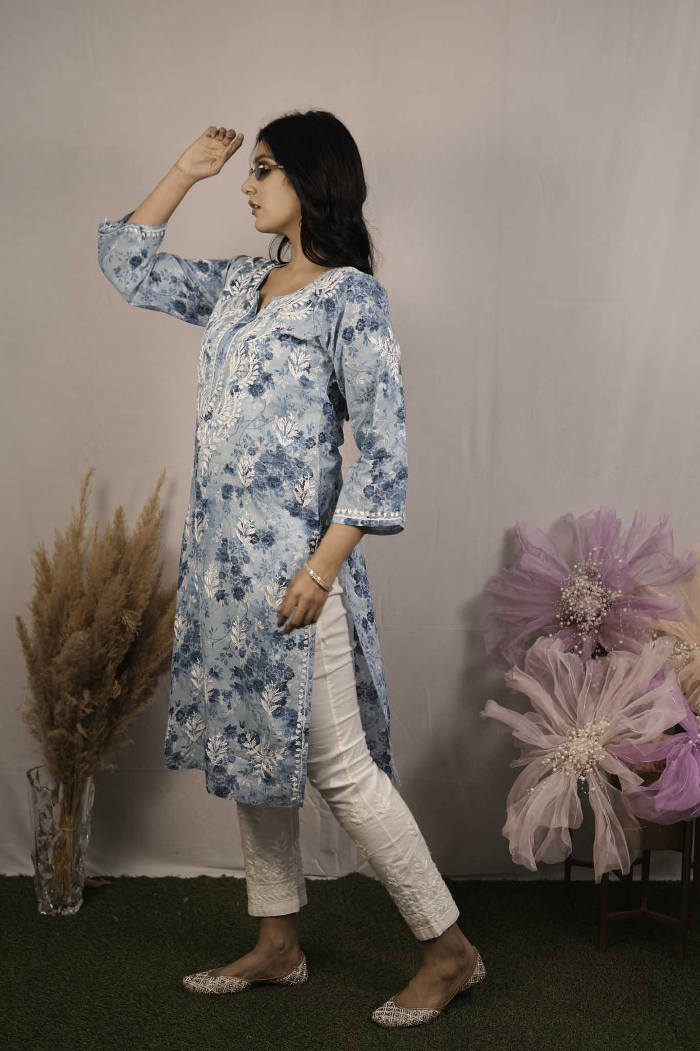 Mul Cotton Chikankari Kurti