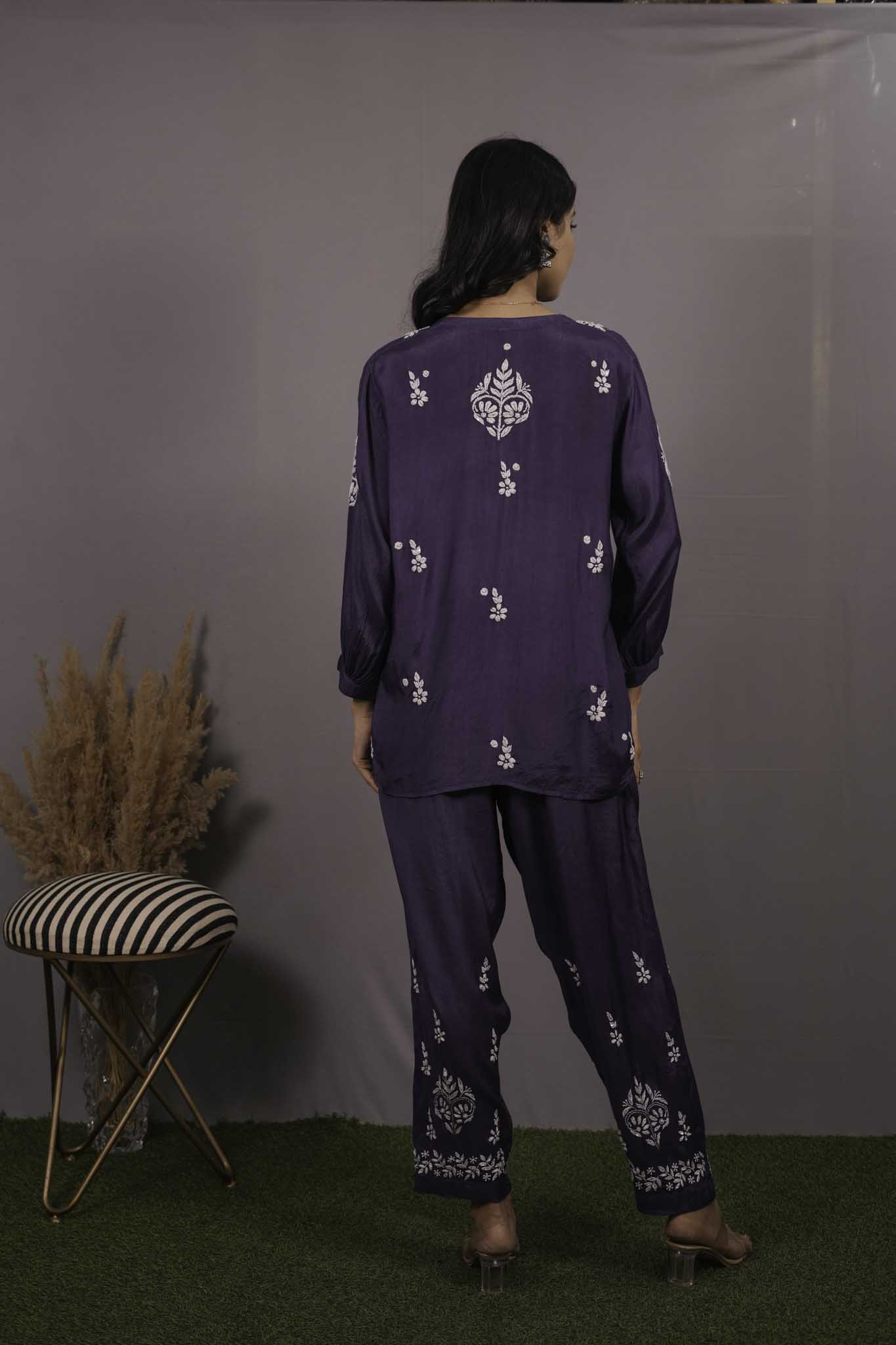 Muslin Chikankari Blue Co-ord Set