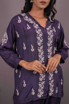 Muslin Chikankari Blue Co-ord Set