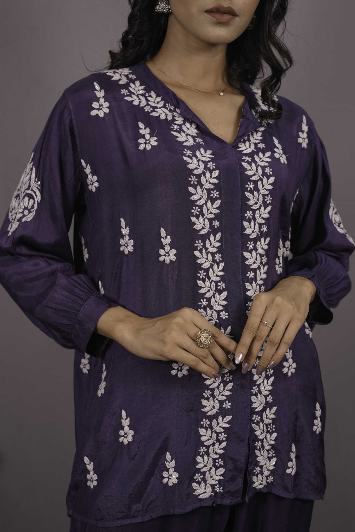 Muslin Chikankari Blue Co-ord Set