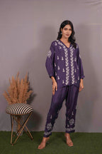 Muslin Chikankari Blue Co-ord Set