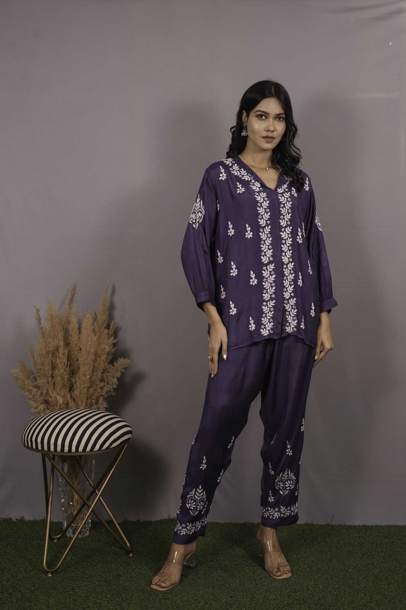 Muslin Chikankari Blue Co-ord Set