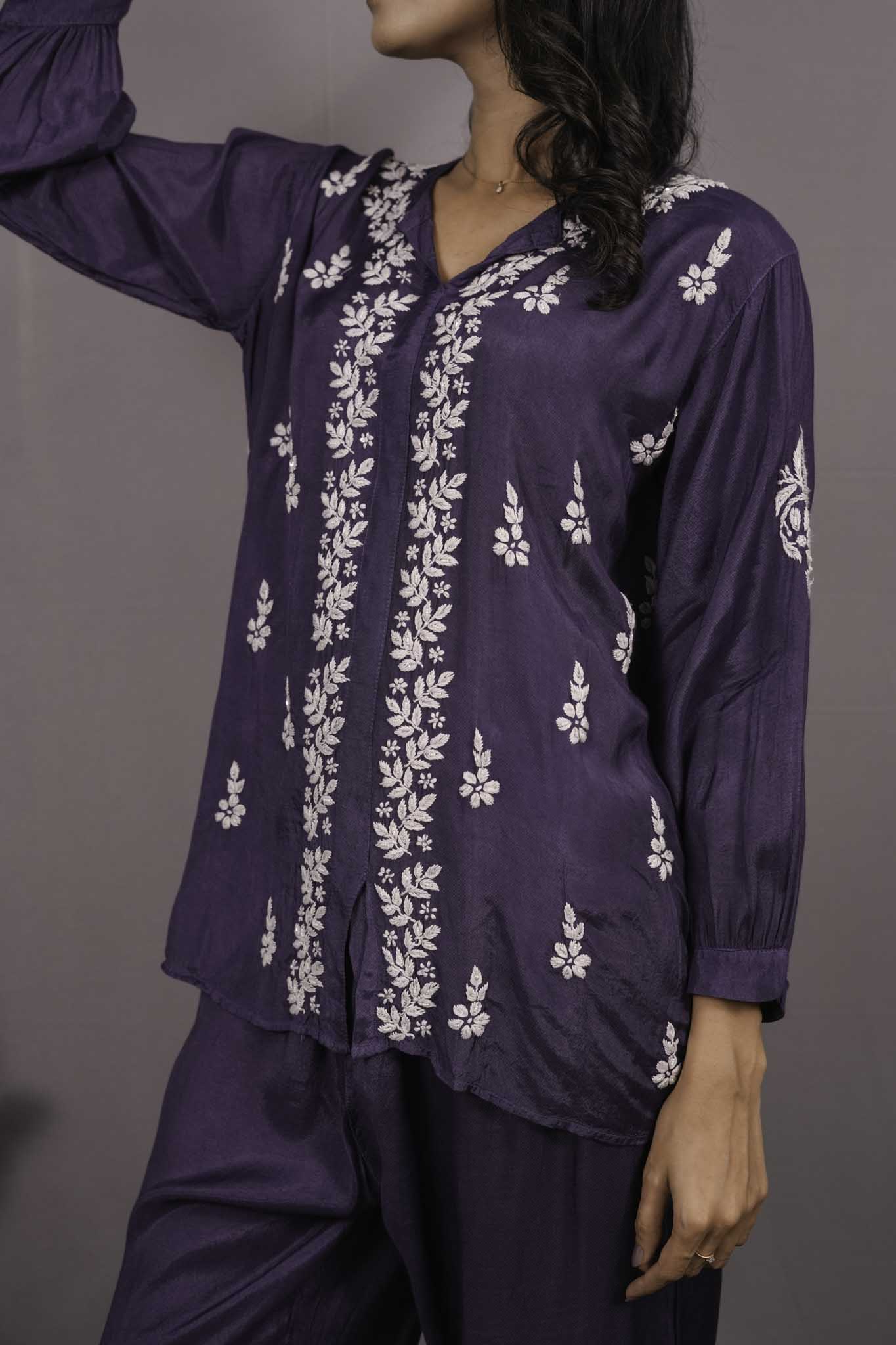 Muslin Chikankari Blue Co-ord Set