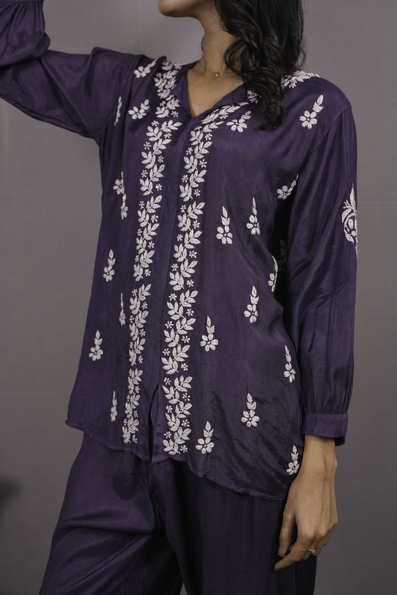 Muslin Chikankari Blue Co-ord Set