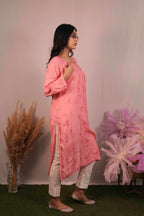 Chanderi Chikankari Long Kurti