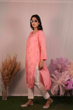 Chanderi Chikankari Long Kurti