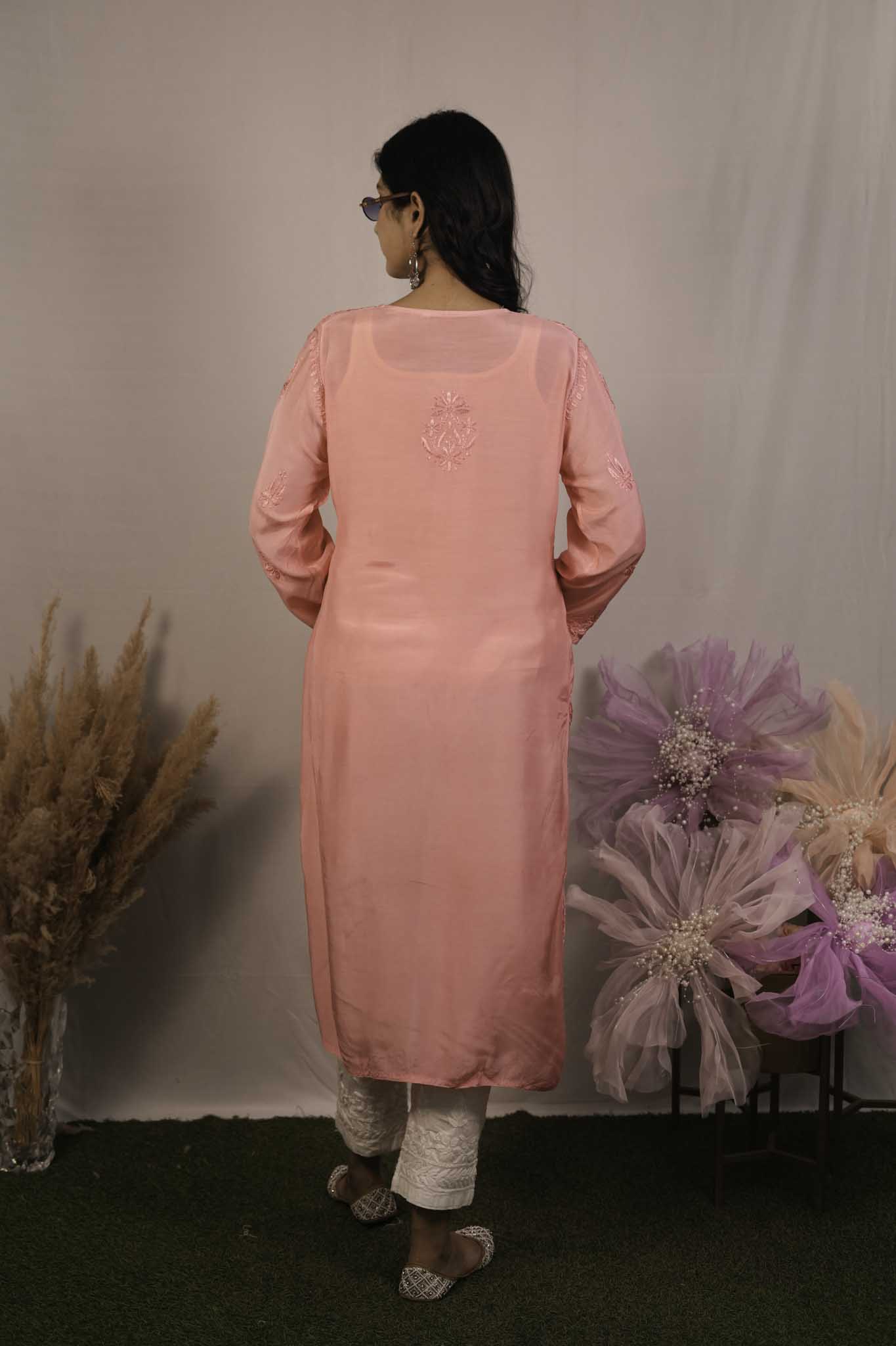 Chanderi Chikankari Long Kurti