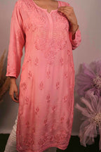 Chanderi Chikankari Long Kurti