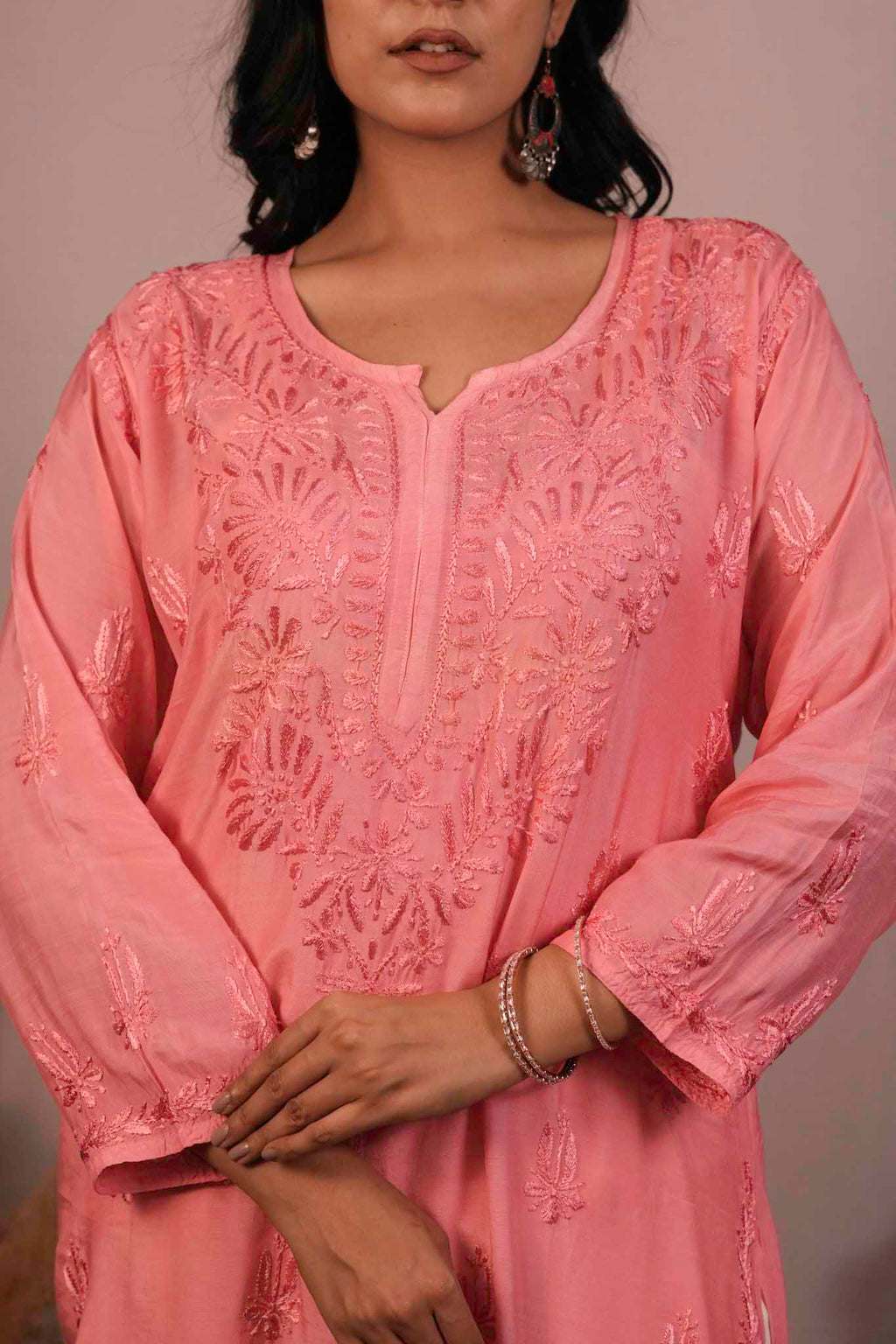 Chanderi Chikankari Long Kurti