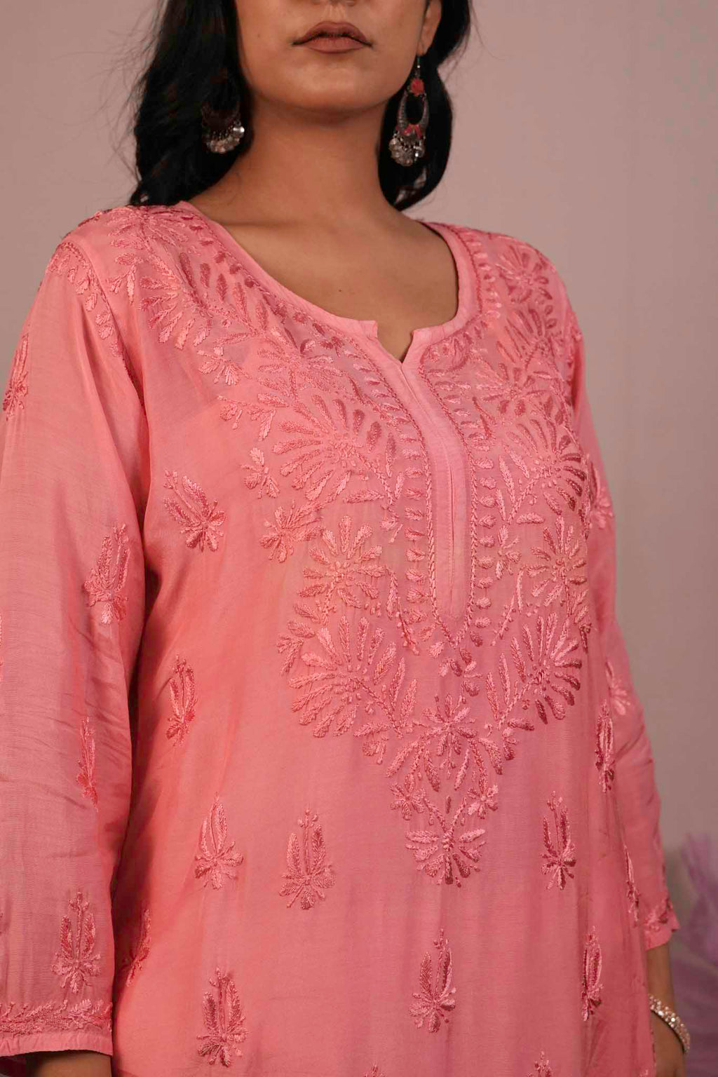 Chanderi Chikankari Long Kurti