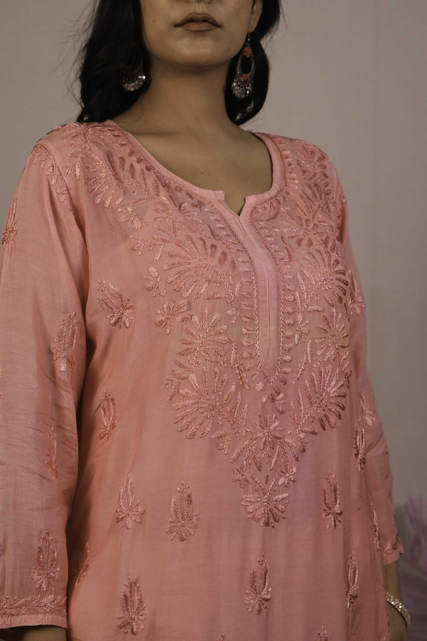 Chanderi Chikankari Long Kurti