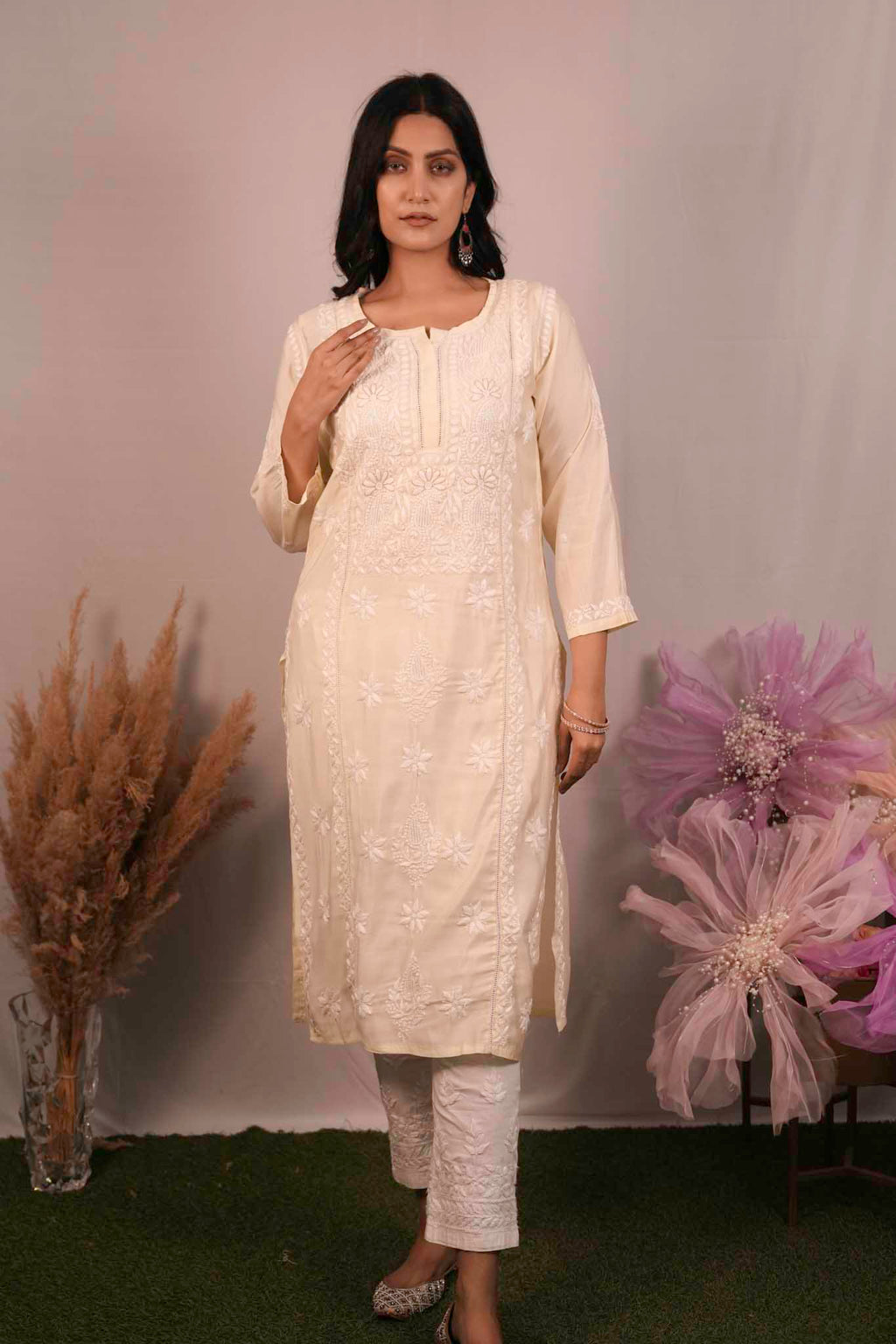 Fancy Cotton Chikankari Long Kurti
