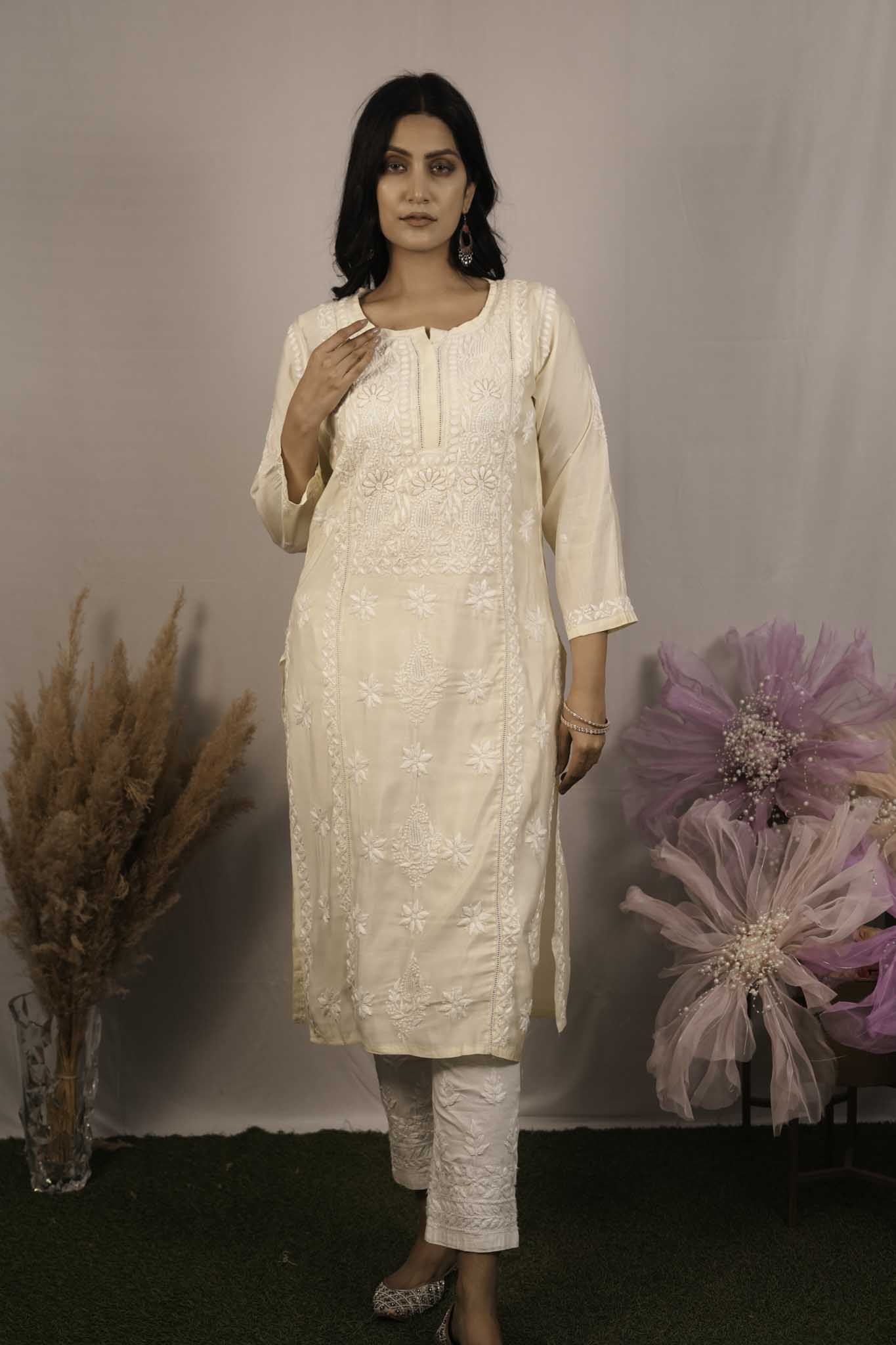 Fancy Cotton Chikankari Long Kurti